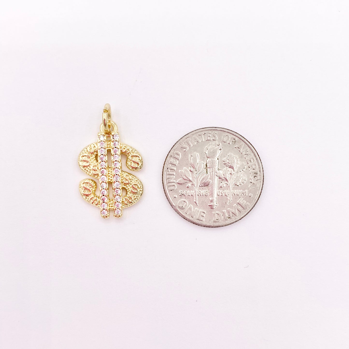 US Dollar Charms in 18K Gold Plated with CZ Pave Charms Over Brass 10 PCS
