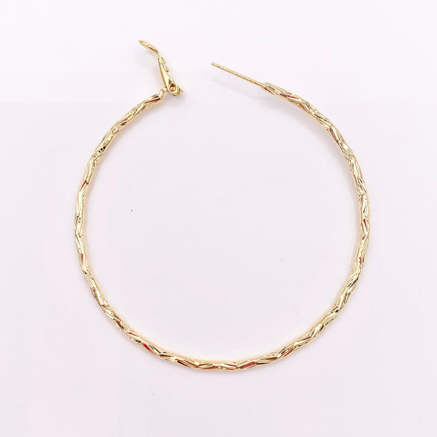 2.4" Large Gold Textured Earring Hoops in 18K Gold Plated Over Copper 3 PAIRS