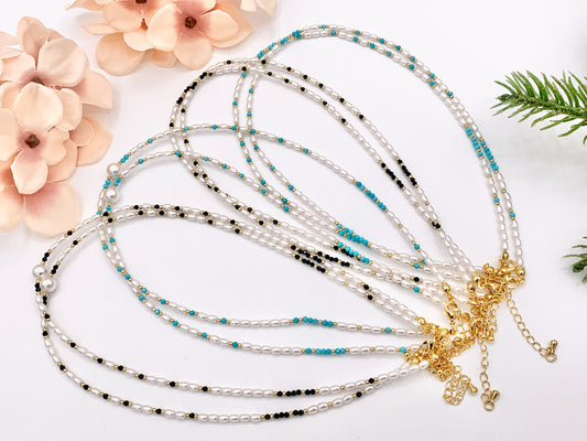 Delicate Magnesite and Black Spinel Stone With Mother of Pearl Beaded Chokers 18K Gold Plated Copper Cute Choker Finished Necklace 16"