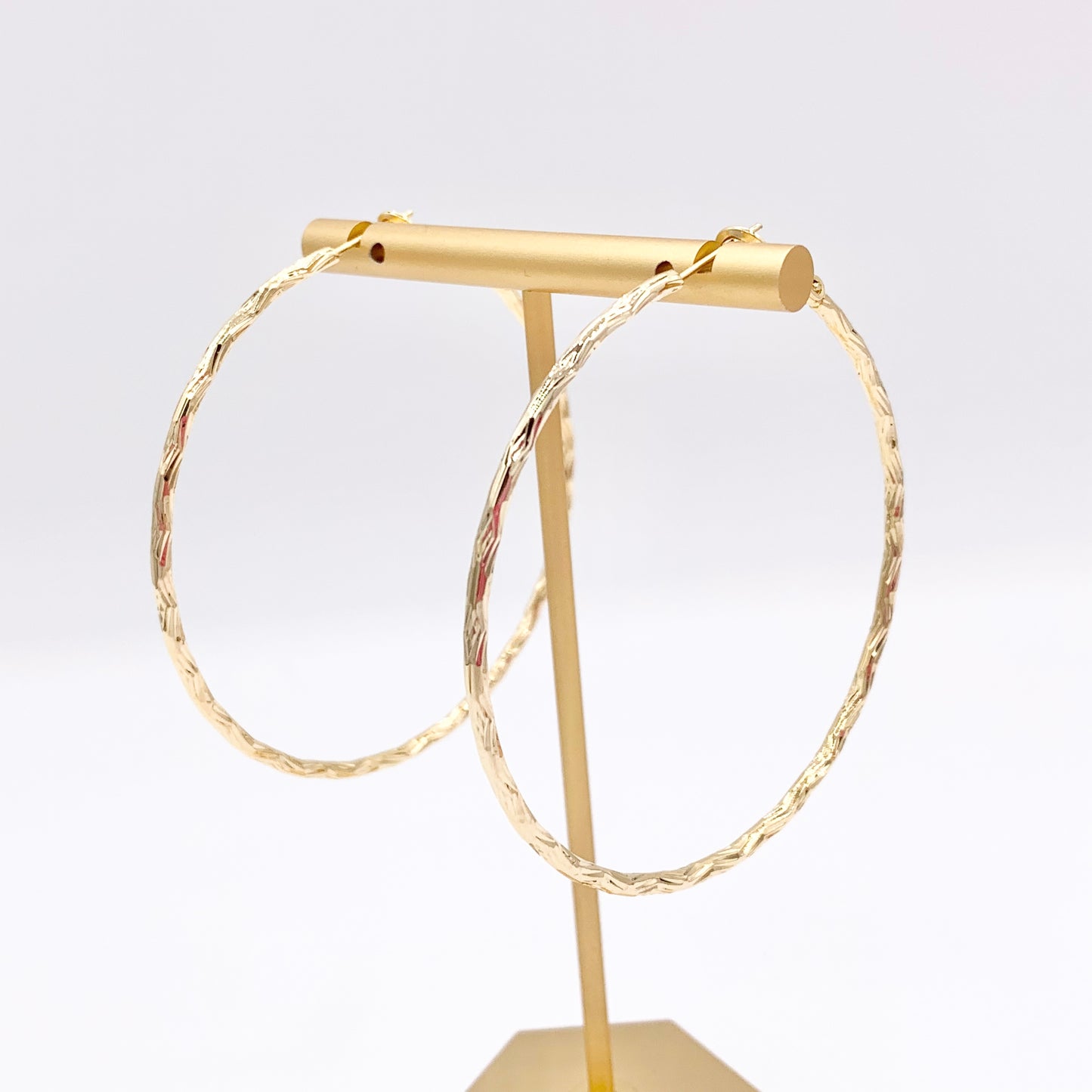 2.4" Large Gold Textured Earring Hoops in 18K Gold Plated Over Copper 3 PAIRS
