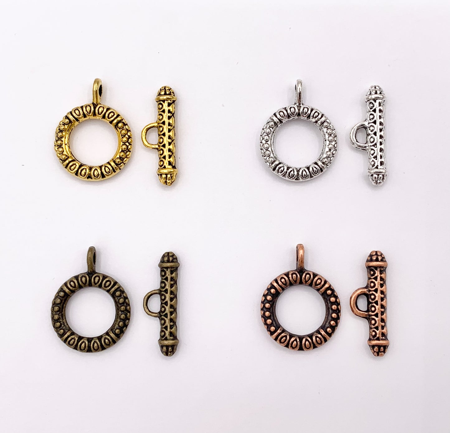 18mm Pewter Toggles Carved Circle Clasps in Gold, Silver, Bronze And Copper
