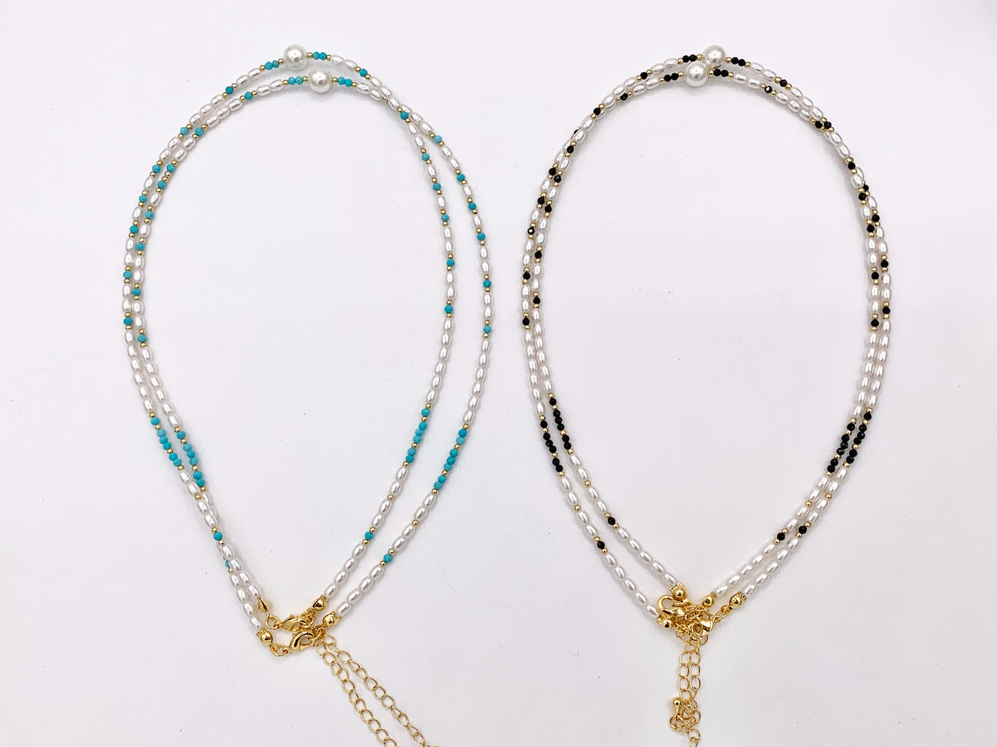 Delicate Magnesite and Black Spinel Stone With Mother of Pearl Beaded Chokers 18K Gold Plated Copper Cute Choker Finished Necklace 16"