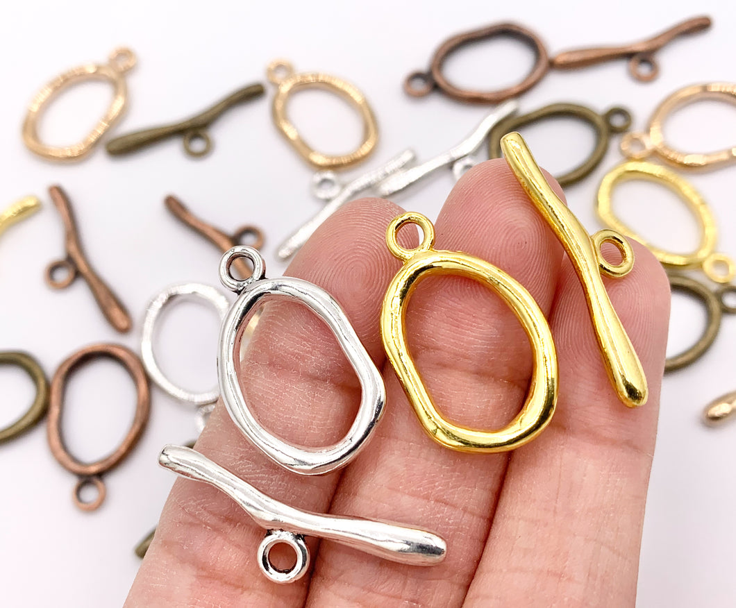 15x20mm Pewter Toggles Plain Irregular Circle Clasps in Rosy Gold, Gold, Silver, Bronze And Copper  125G