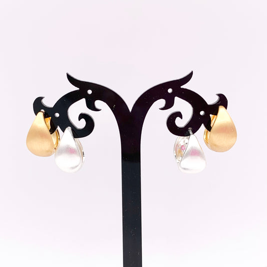 Real Gold/Silver 18K Brushed Drop Puffy Earring Hoops 3 PAIRS