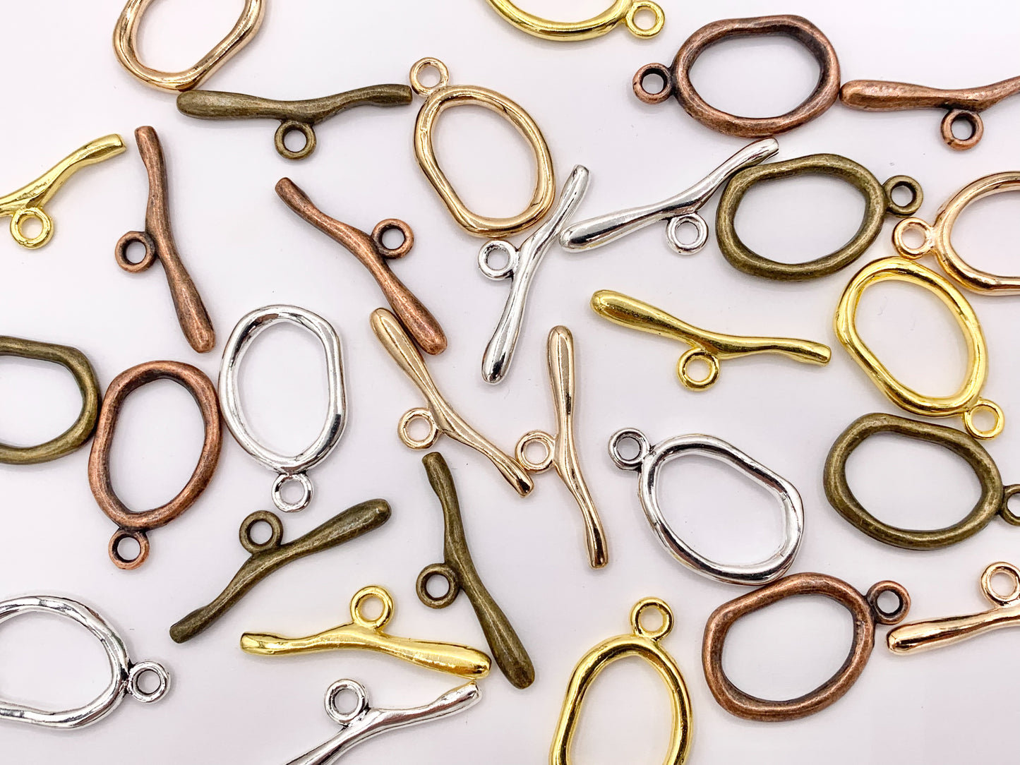 15x20mm Pewter Toggles Plain Irregular Circle Clasps in Rosy Gold, Gold, Silver, Bronze And Copper  125G