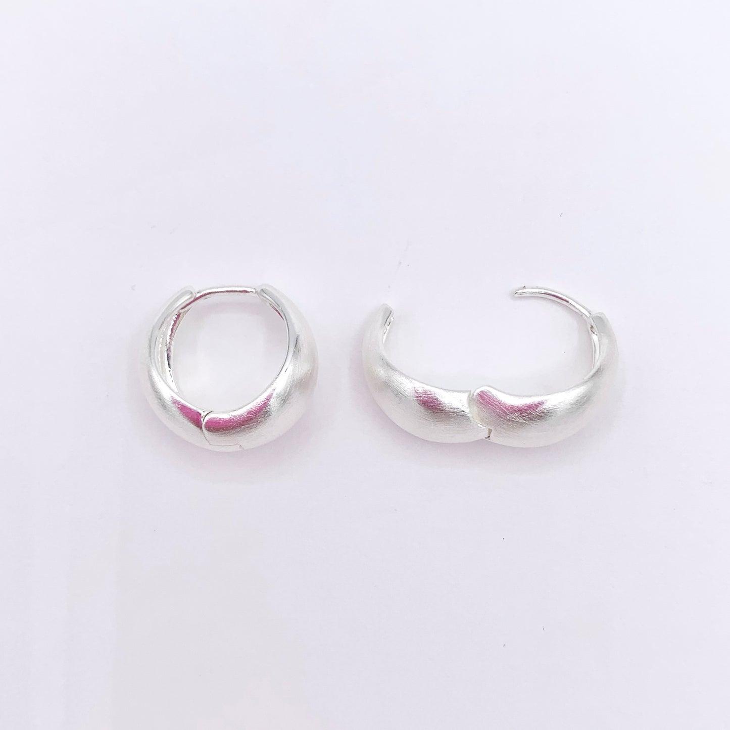 Real Gold/Silver 18K Brushed Drop Puffy Earring Hoops 3 PAIRS