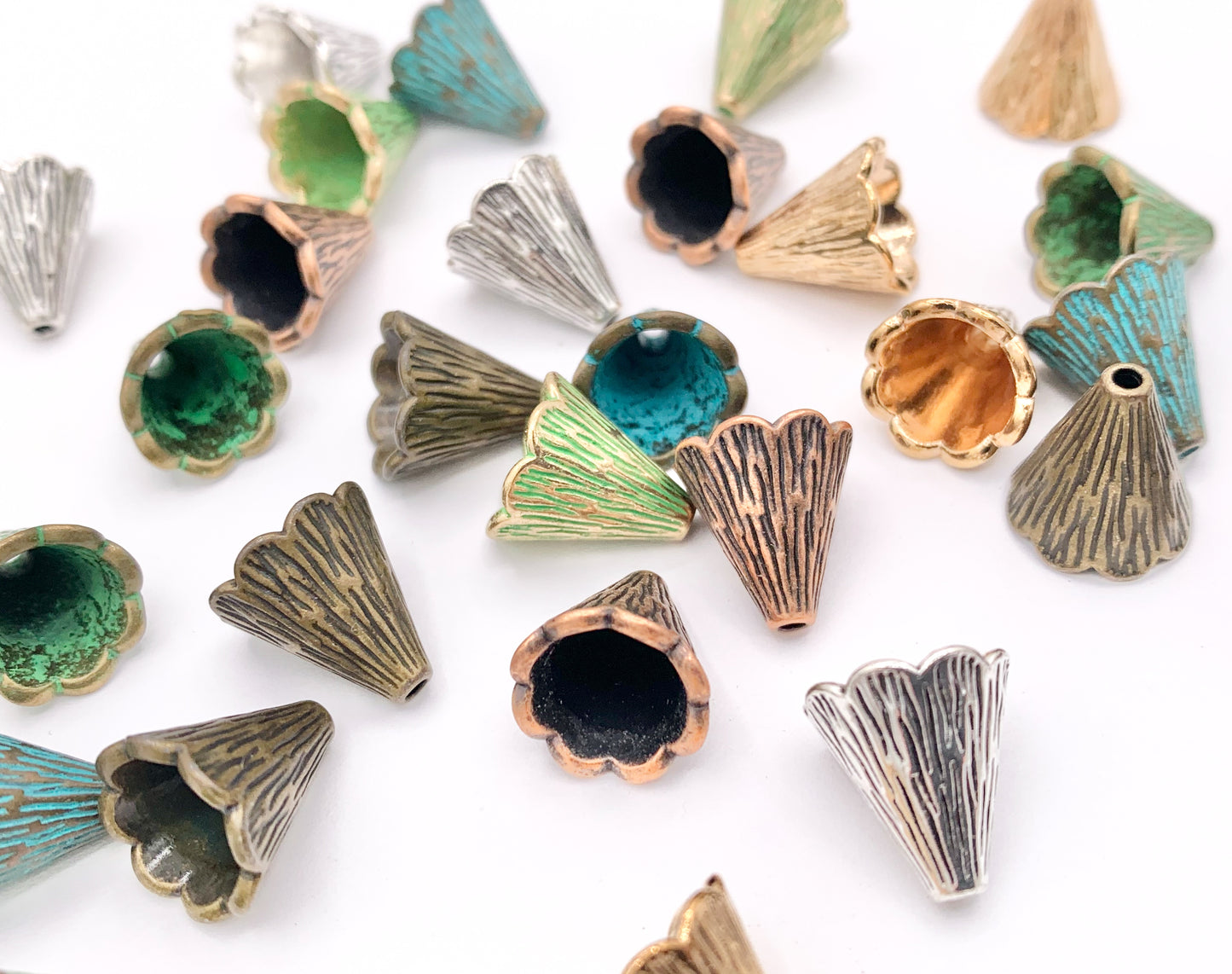 12x11mm Pewter Textured Bead Cap Bulk Order in Gold, Silver, Brass, Copper & Patina