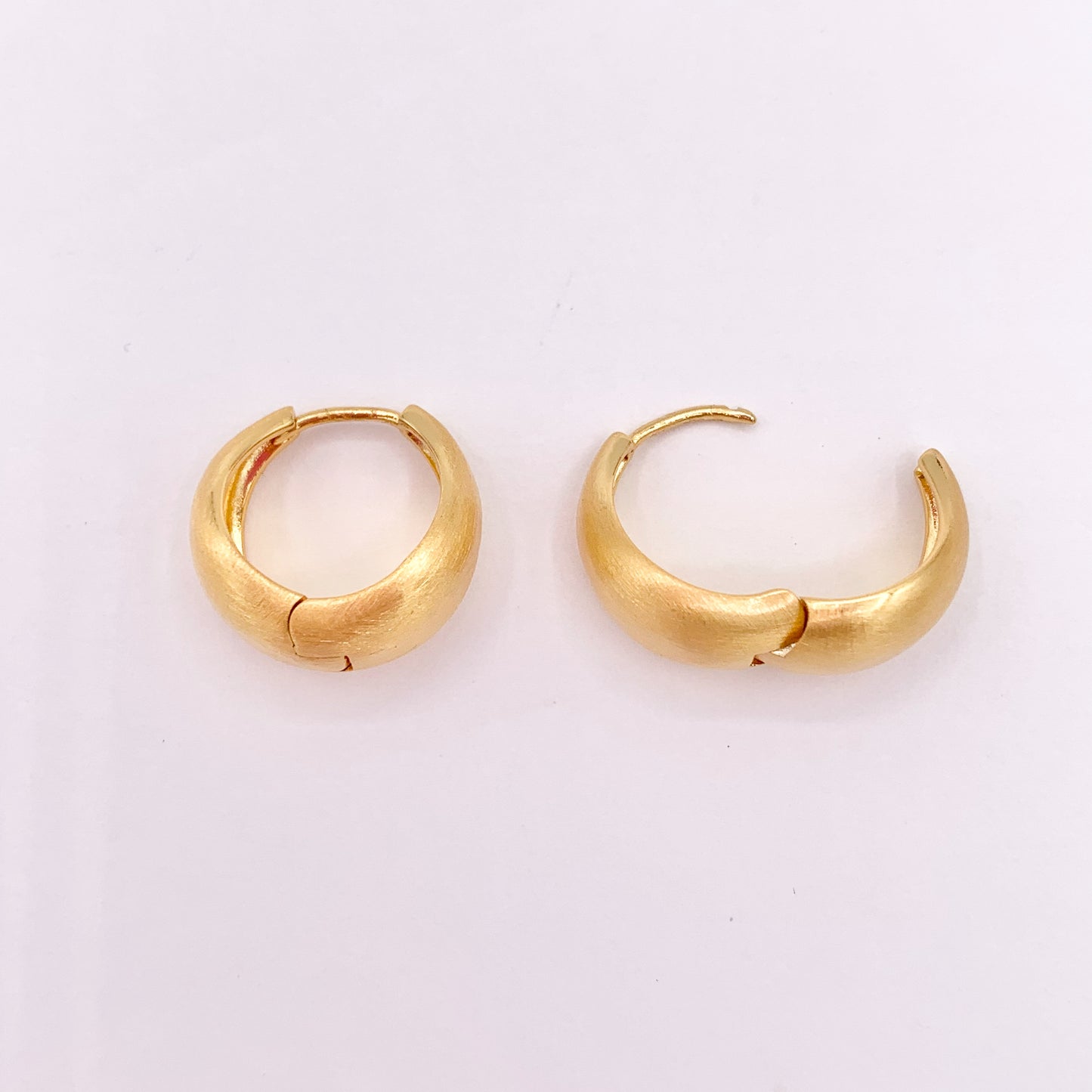 Real Gold/Silver 18K Brushed Drop Puffy Earring Hoops 3 PAIRS