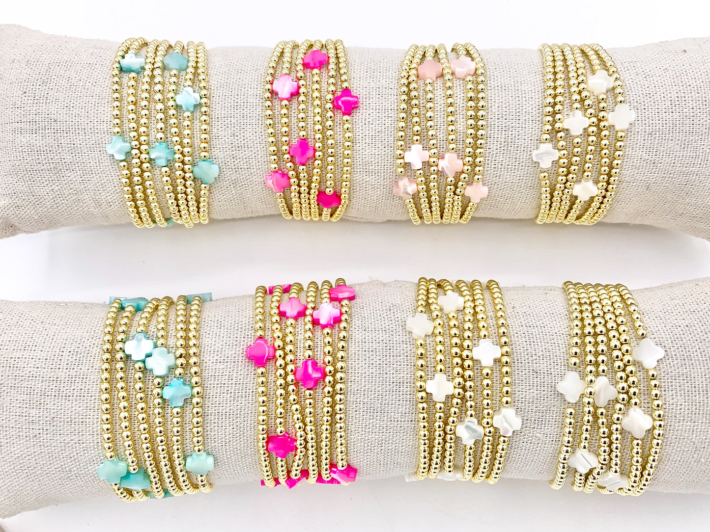 18K Gold Plated Hematite Shell Cross Dainty Stretchy Bracelet 1 piece