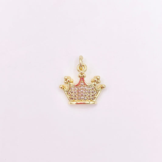 Tiara Princess Crown Charms in 18K Gold Plated with CZ Pave Charms Over Brass 10 PCS