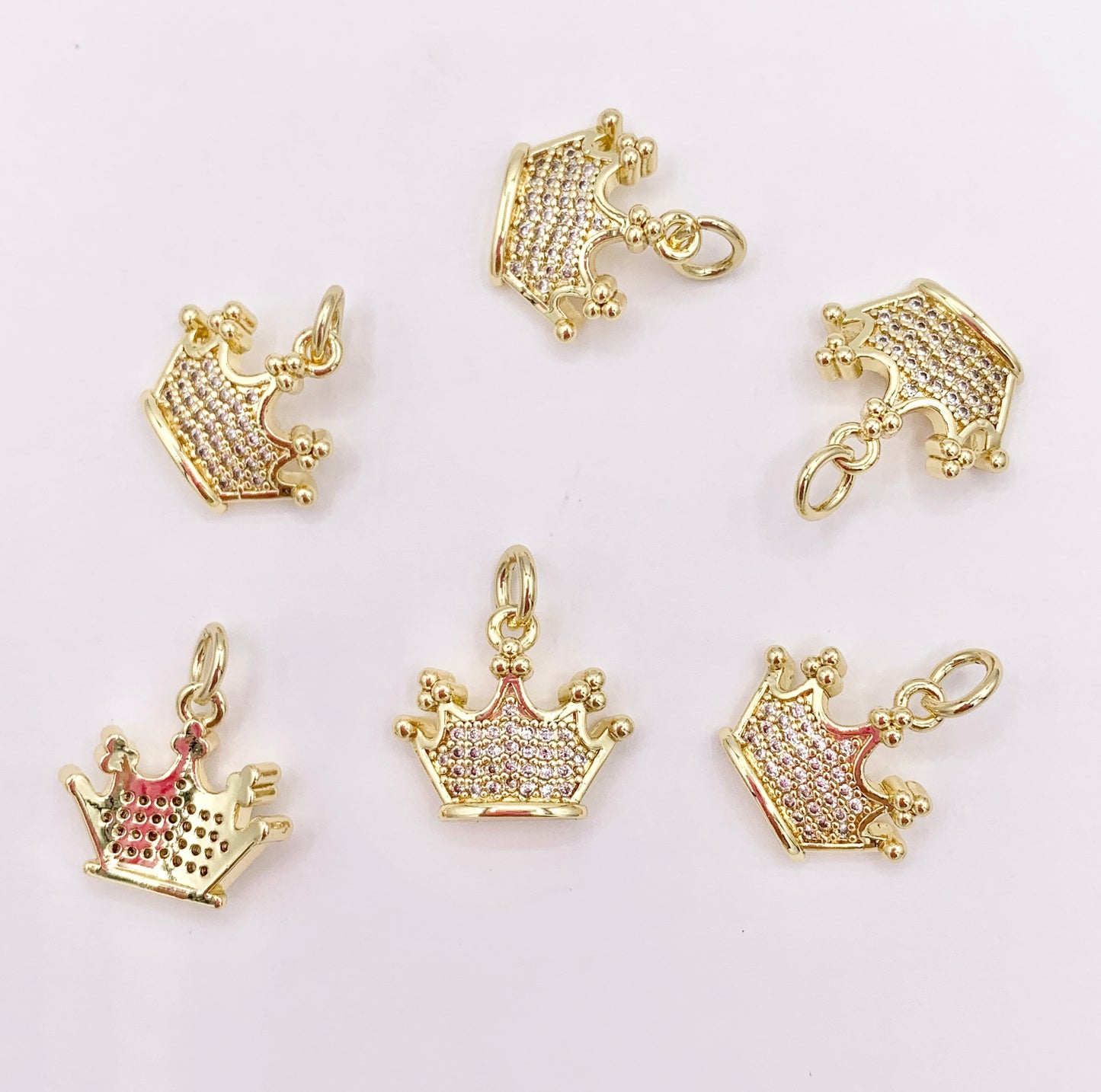 Tiara Princess Crown Charms in 18K Gold Plated with CZ Pave Charms Over Brass 10 PCS