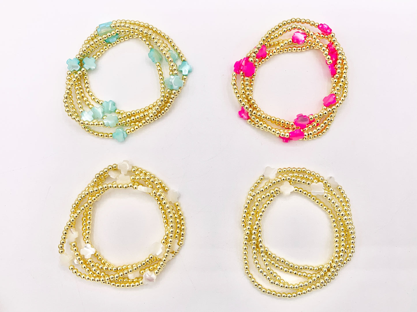 18K Gold Plated Hematite Shell Cross Dainty Stretchy Bracelet 1 piece