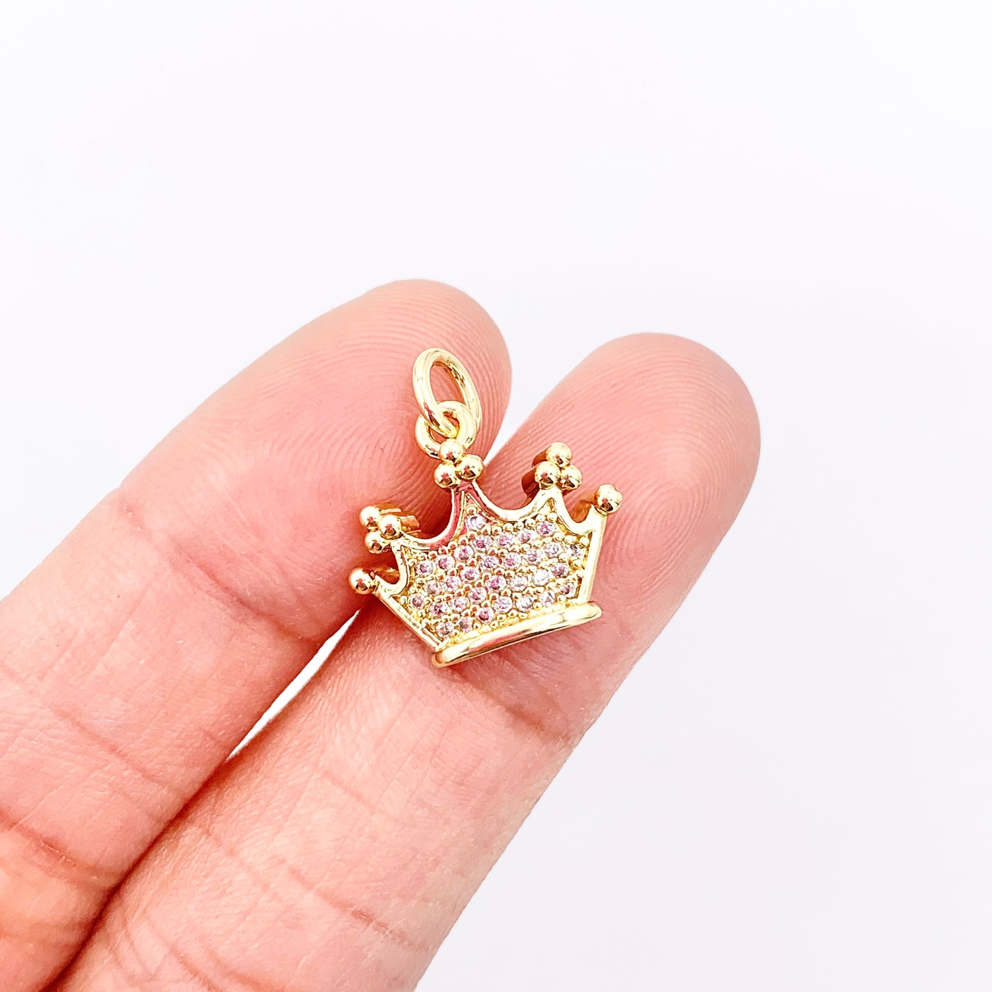Tiara Princess Crown Charms in 18K Gold Plated with CZ Pave Charms Over Brass 10 PCS