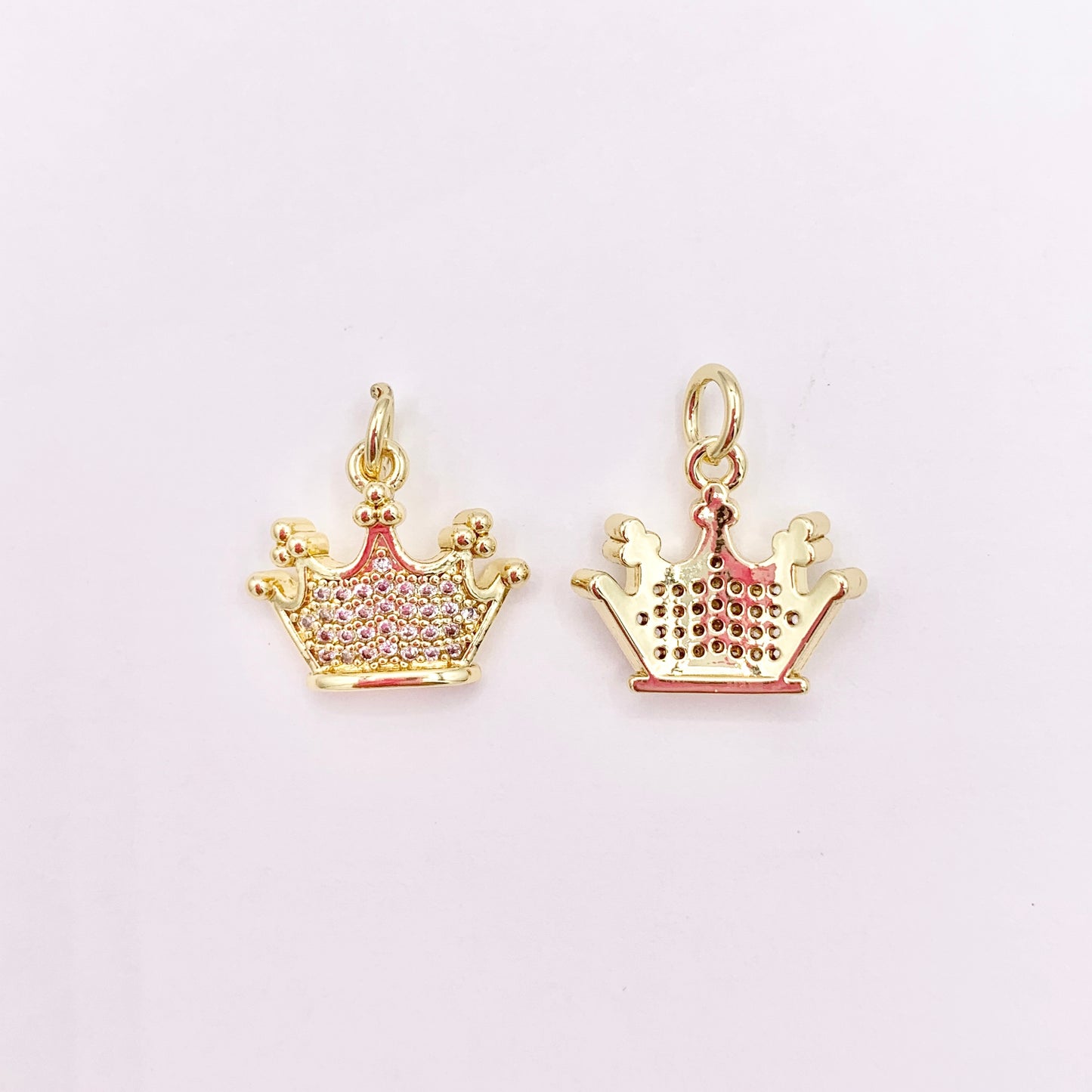 Tiara Princess Crown Charms in 18K Gold Plated with CZ Pave Charms Over Brass 10 PCS
