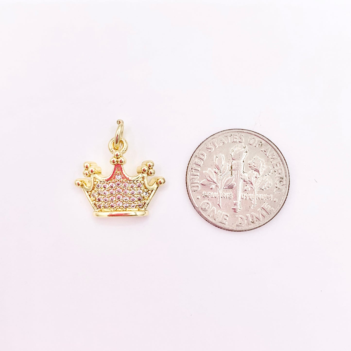 Tiara Princess Crown Charms in 18K Gold Plated with CZ Pave Charms Over Brass 10 PCS