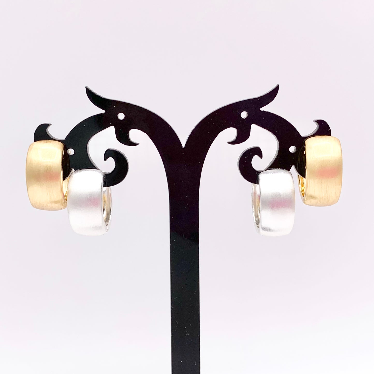 Real Gold/Silver 18K Brushed Circle Puffy Earring Hoops 3 PAIRS