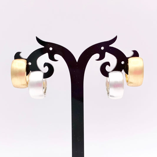 Real Gold/Silver 18K Brushed Circle Puffy Earring Hoops 3 PAIRS