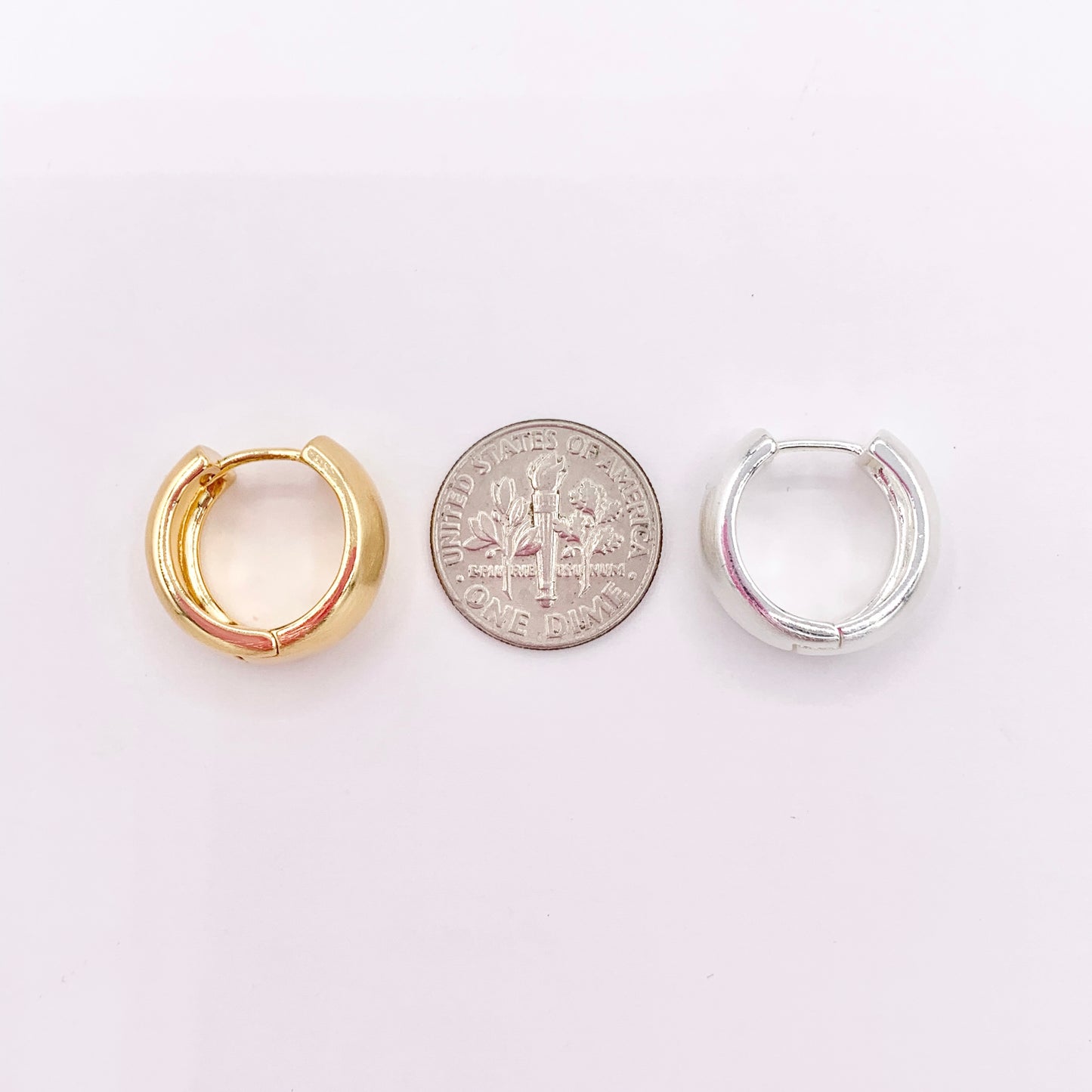 Real Gold/Silver 18K Brushed Circle Puffy Earring Hoops 3 PAIRS
