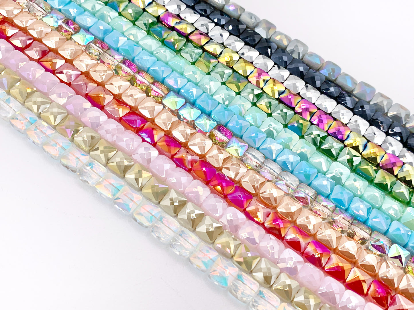6mm High Quality Crystal Square Faceted Shiny AB Color Crystal Beads Strand Available in 22 Colors 1 Strand