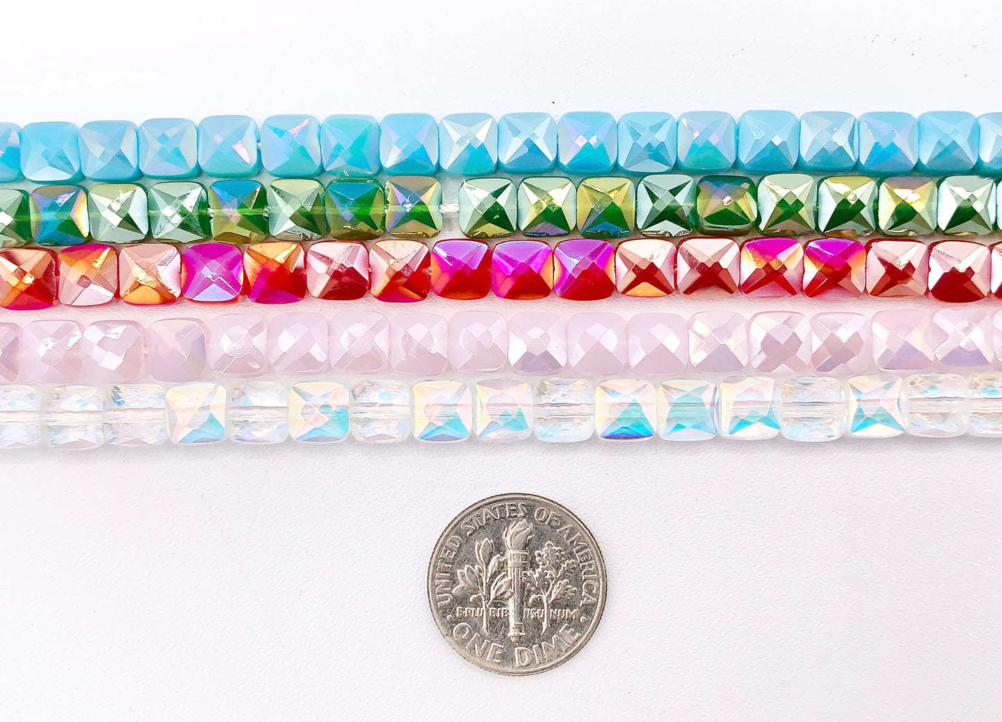 6mm High Quality Crystal Square Faceted Shiny AB Color Crystal Beads Strand Available in 22 Colors 1 Strand