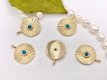 Load image into Gallery viewer, Gold Coin Pendant Charms Turquoise Howlite Center in 18K Gold Plated Copper 8 PCS
