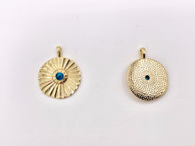 Load image into Gallery viewer, Gold Coin Pendant Charms Turquoise Howlite Center in 18K Gold Plated Copper 8 PCS
