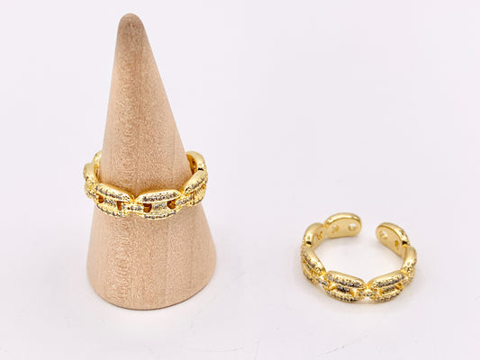 Cute Button Coffee Bean Pig Nose Adjustable Ring in 18K Real Gold Plated Copper CZ Pave 5 PCS