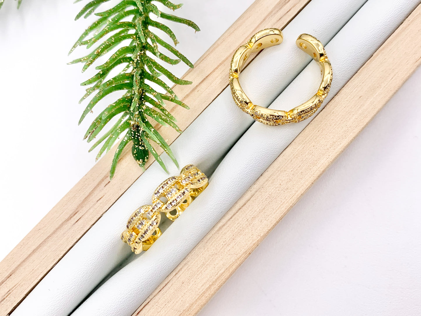 Cute Button Coffee Bean Pig Nose Adjustable Ring in 18K Real Gold Plated Copper CZ Pave 5 PCS