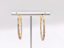 Load image into Gallery viewer, Purple Pearl + Etched Gold Beads Beaded Earring Hoop in Real Gold 18K Over Copper 3 PAIRS
