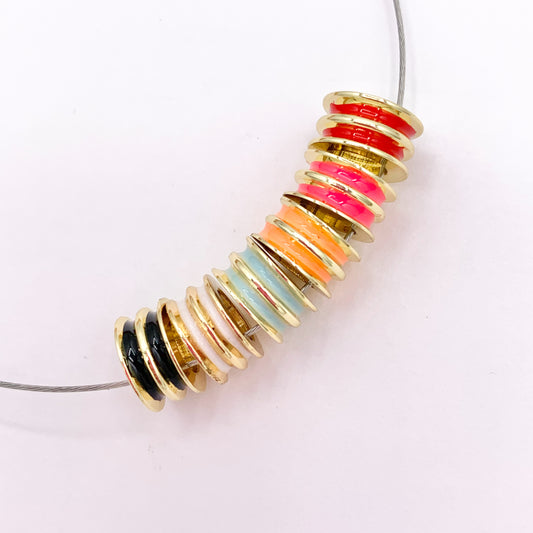 Enamel Tube Large Hole Spacer Beads Charm in Real Gold 18K Plated over Brass 15PCS