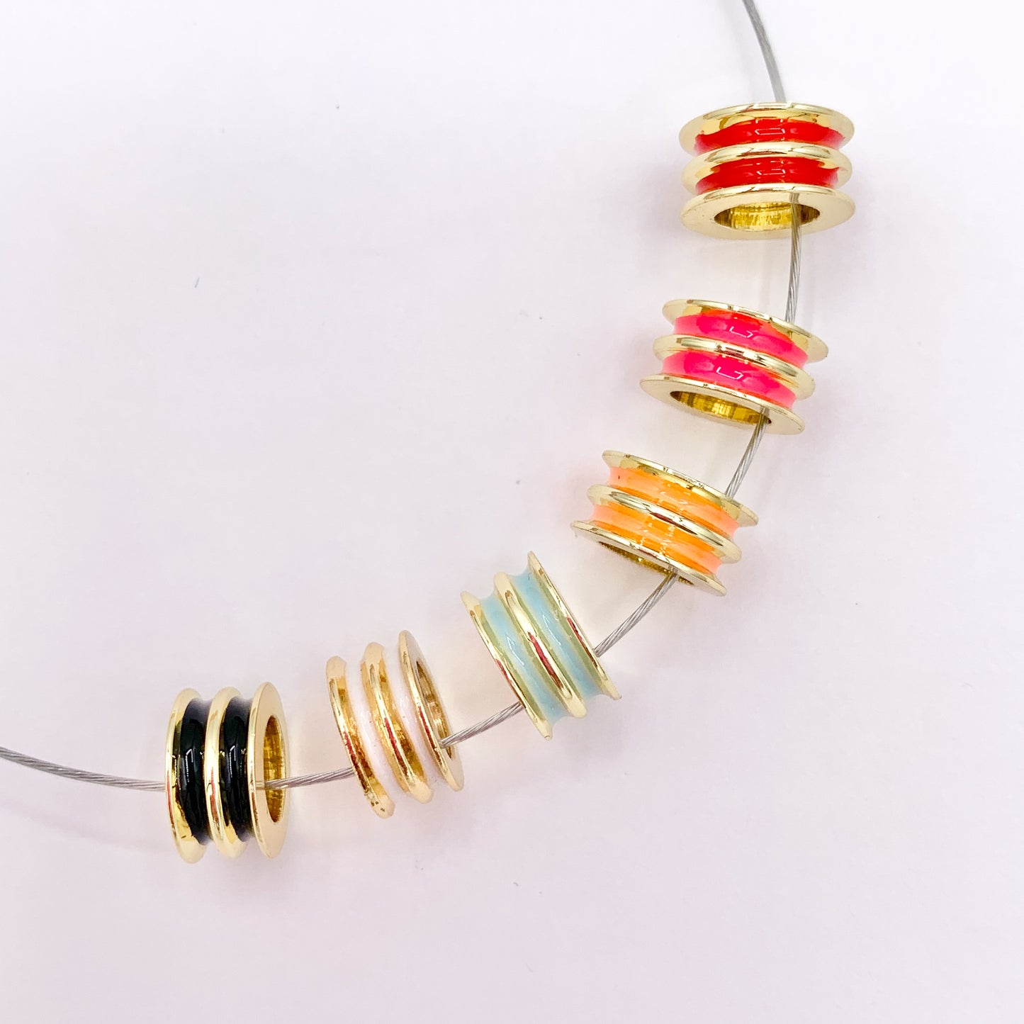 Enamel Tube Large Hole Spacer Beads Charm in Real Gold 18K Plated over Brass 15PCS