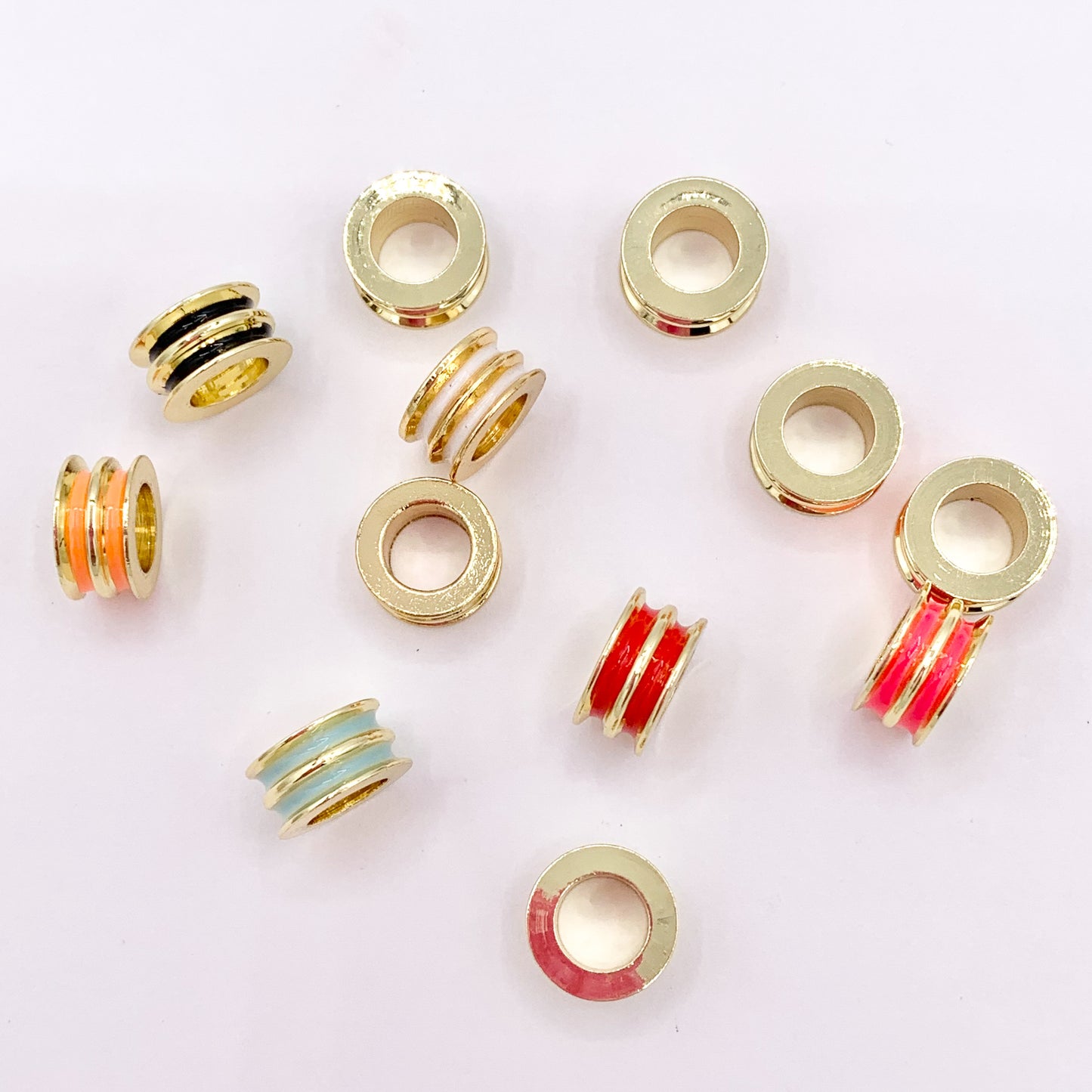Enamel Tube Large Hole Spacer Beads Charm in Real Gold 18K Plated over Brass 15PCS
