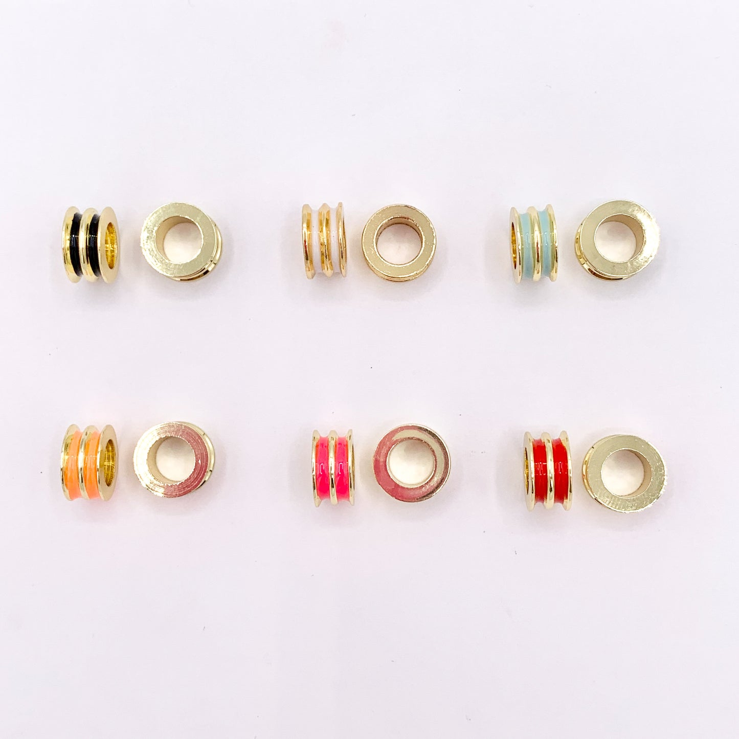 Enamel Tube Large Hole Spacer Beads Charm in Real Gold 18K Plated over Brass 15PCS