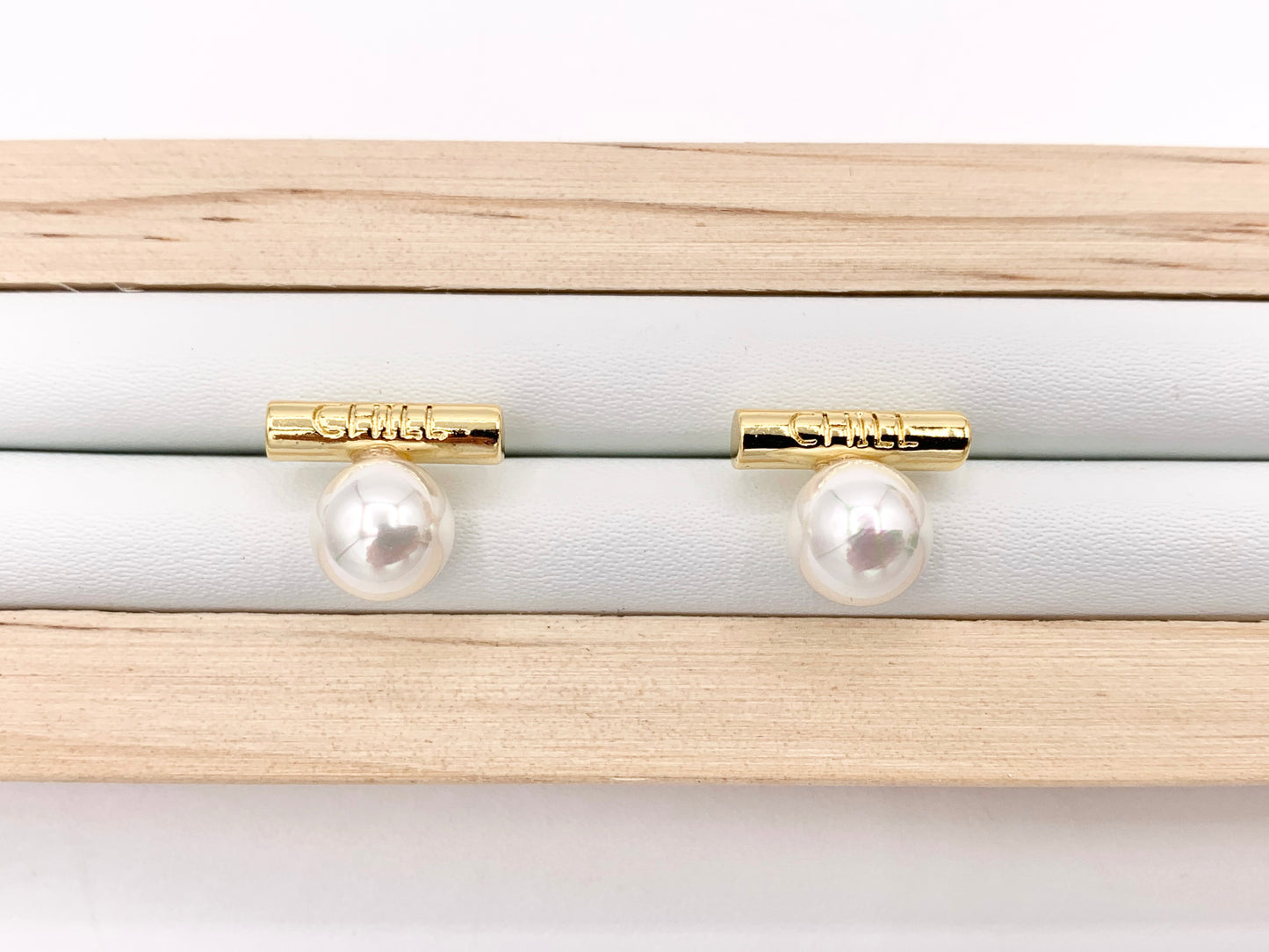 Cute Stick Pearl Earring Studs in Real 18K Gold Plated Over Copper 5 PAIRS