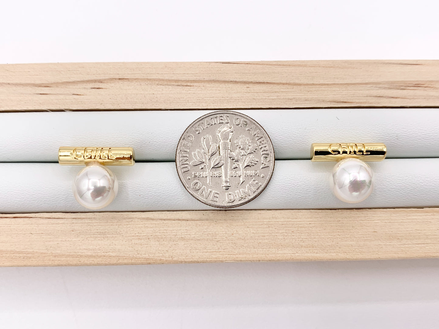 Cute Stick Pearl Earring Studs in Real 18K Gold Plated Over Copper 5 PAIRS