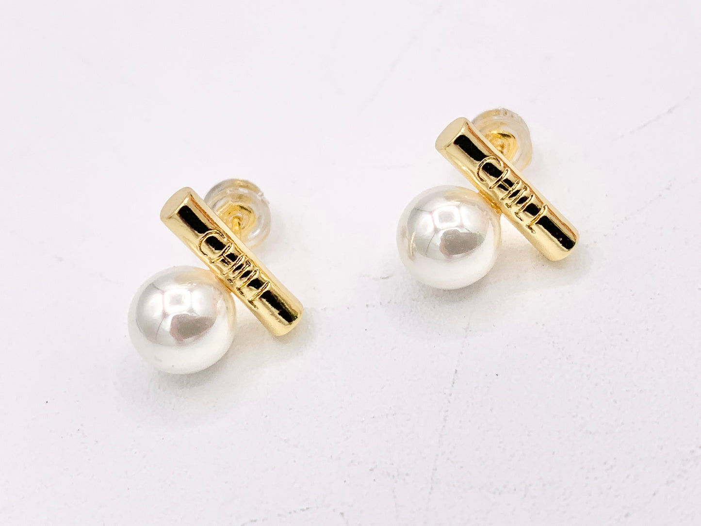 Cute Stick Pearl Earring Studs in Real 18K Gold Plated Over Copper 5 PAIRS