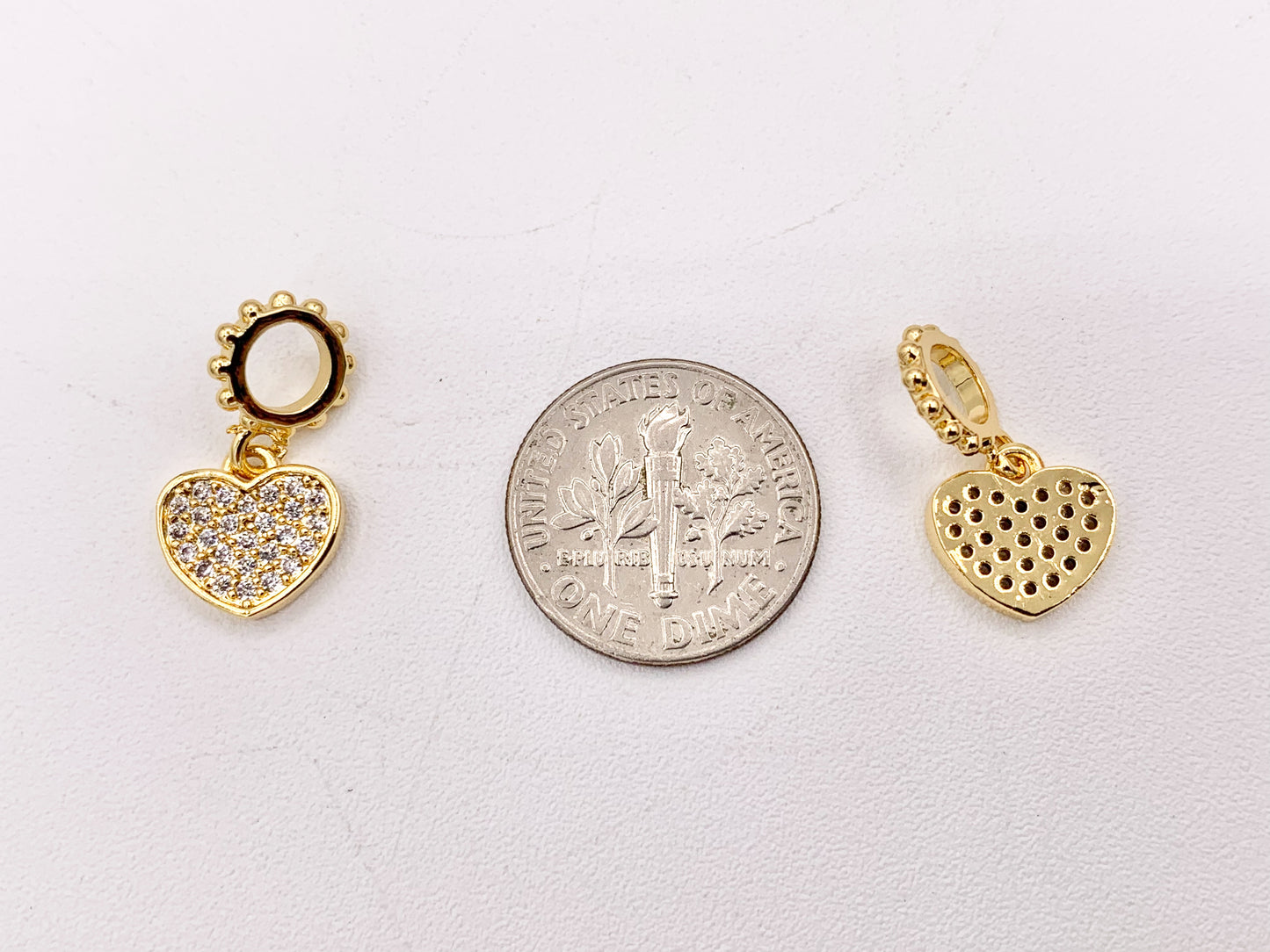 Cute Heart Charms in CZ Pave plated in 18K Gold Copper Base 8 PCS