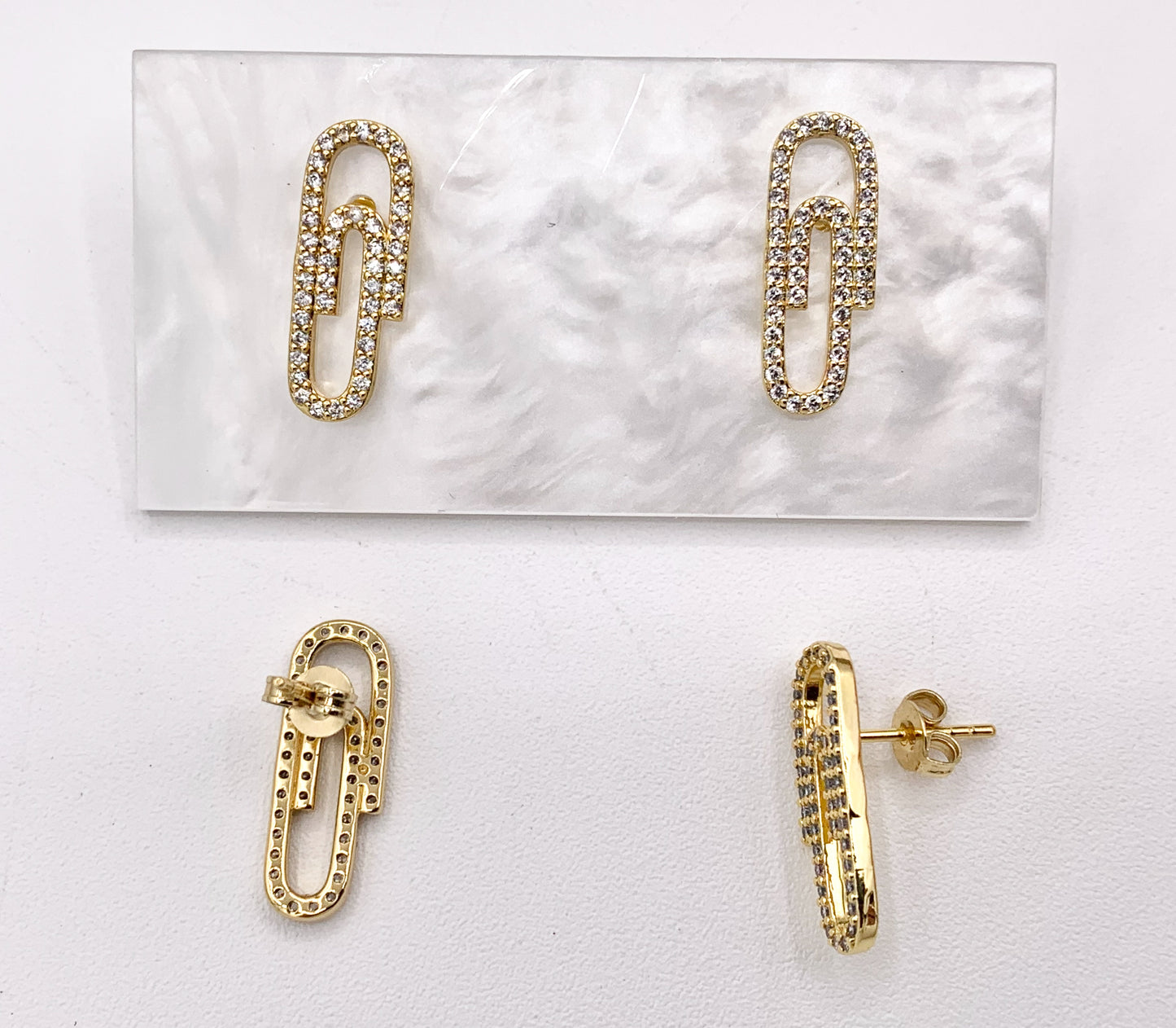 Minimalist Paperclip Earring Studs with Cubic Zirconia Rhinestone in 18K Gold Plated Copper Earrings 5 PAIRS
