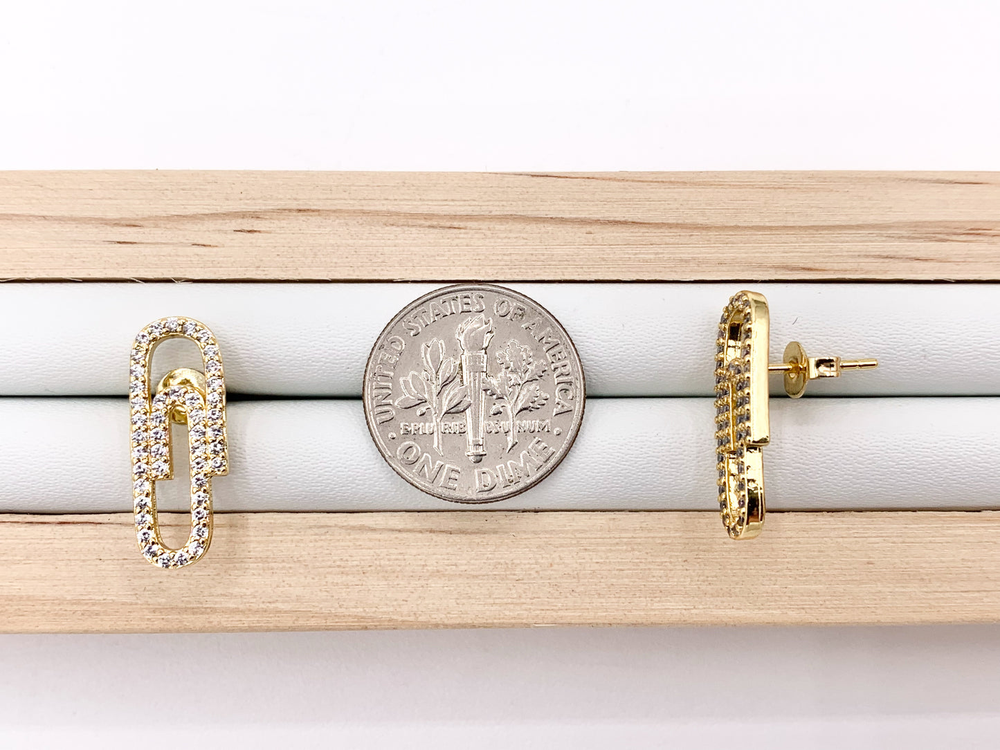 Minimalist Paperclip Earring Studs with Cubic Zirconia Rhinestone in 18K Gold Plated Copper Earrings 5 PAIRS