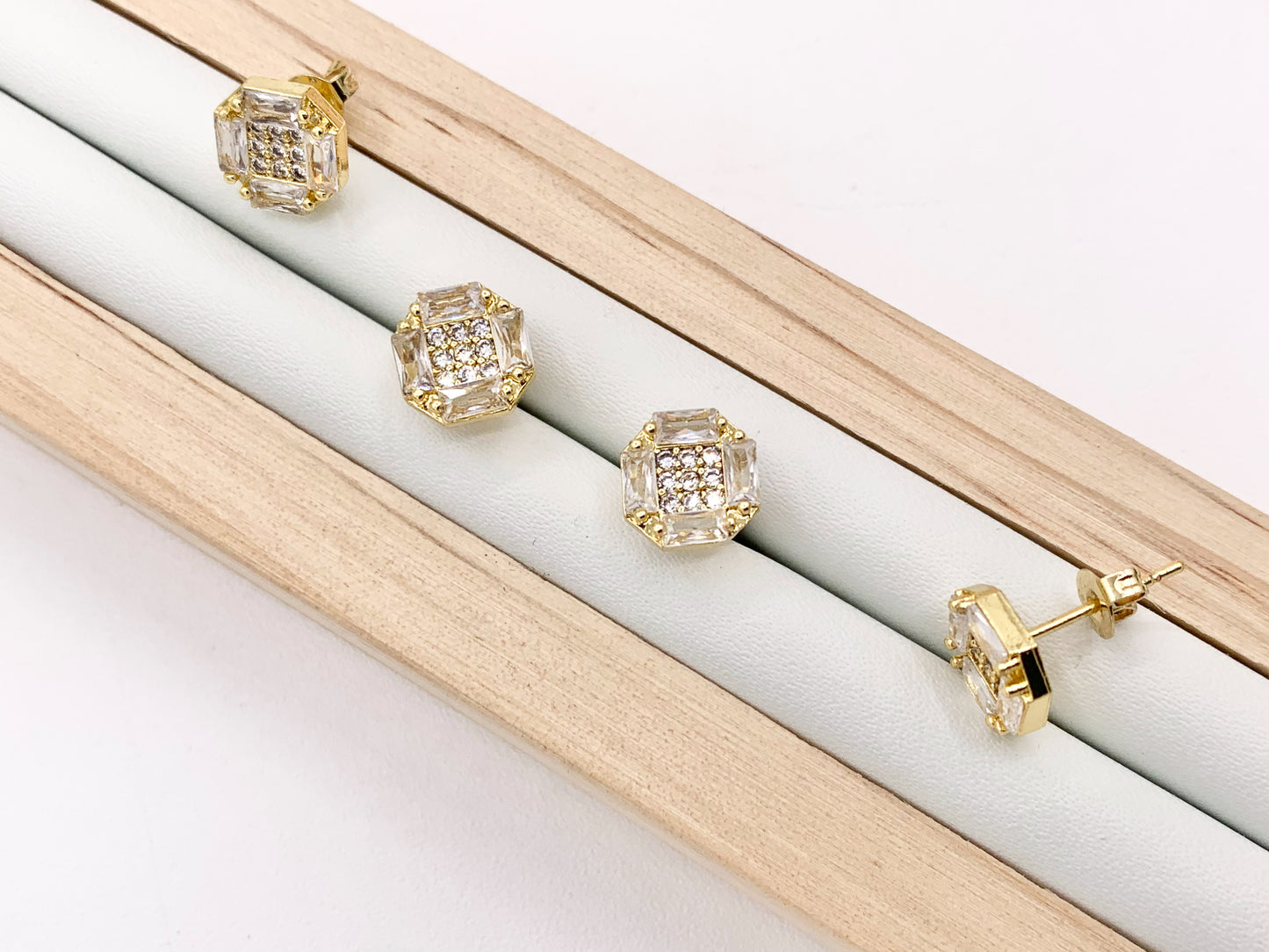 Dainty Square Shaped CZ Pave Earring Studs in 18K gold plated Copper 5 PAIRS