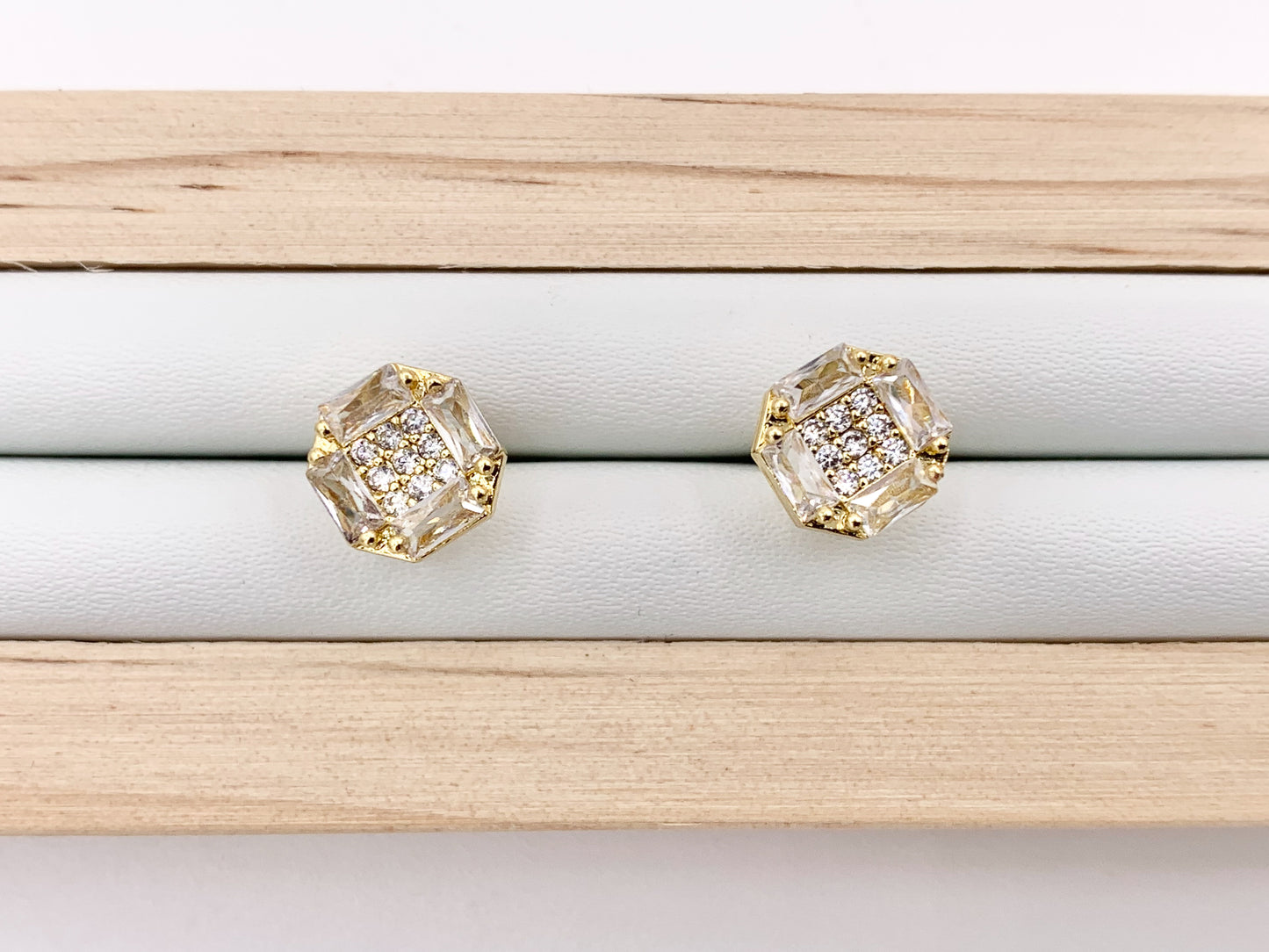 Dainty Square Shaped CZ Pave Earring Studs in 18K gold plated Copper 5 PAIRS