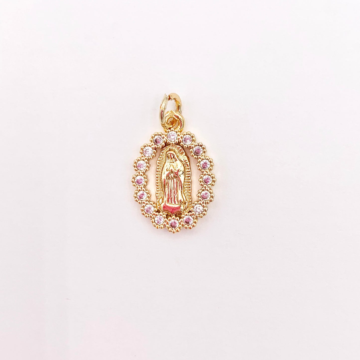 18K Gold Plated Micro CZ Pave Guadalupe Virgin Mary Charm Pendant Over Copper 10 PCS