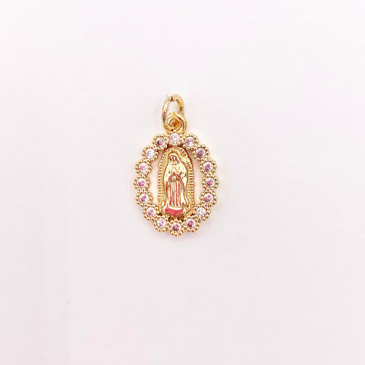 18K Gold Plated Micro CZ Pave Guadalupe Virgin Mary Charm Pendant Over Copper 10 PCS