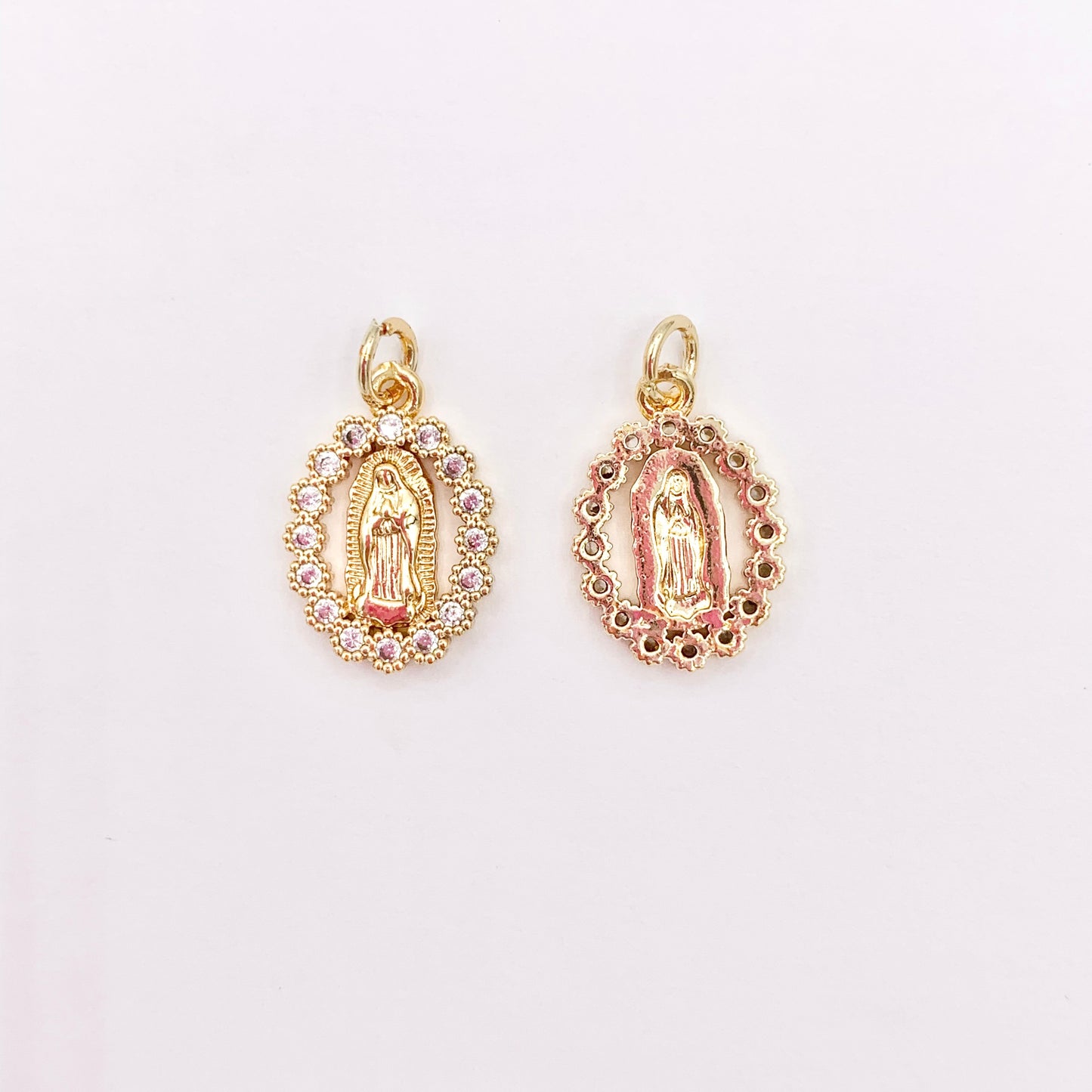 18K Gold Plated Micro CZ Pave Guadalupe Virgin Mary Charm Pendant Over Copper 10 PCS