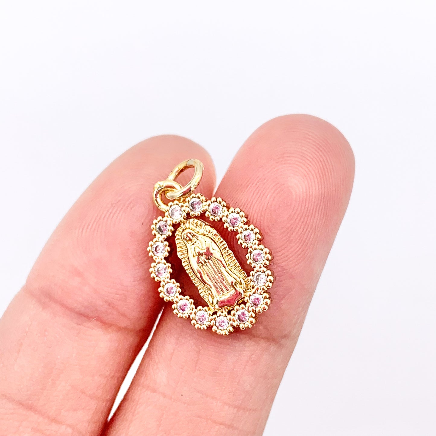 18K Gold Plated Micro CZ Pave Guadalupe Virgin Mary Charm Pendant Over Copper 10 PCS