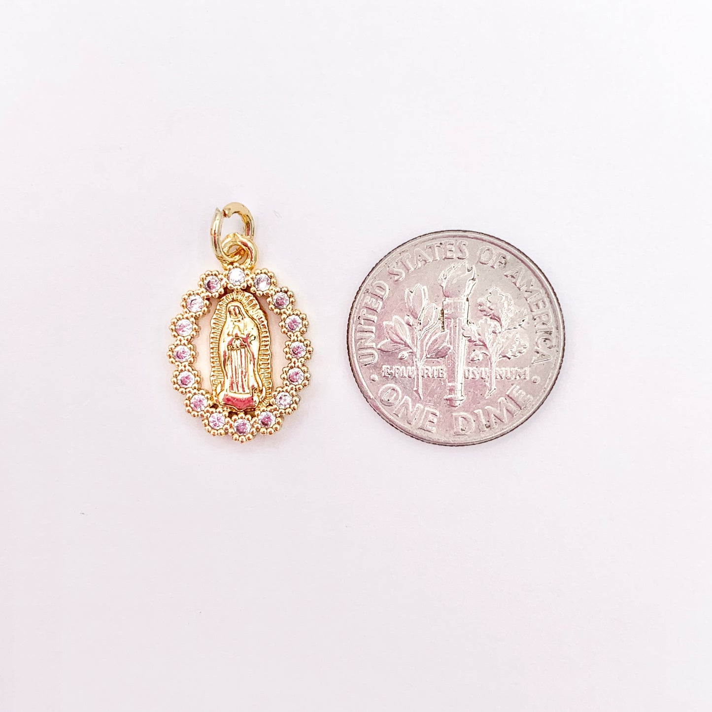 18K Gold Plated Micro CZ Pave Guadalupe Virgin Mary Charm Pendant Over Copper 10 PCS
