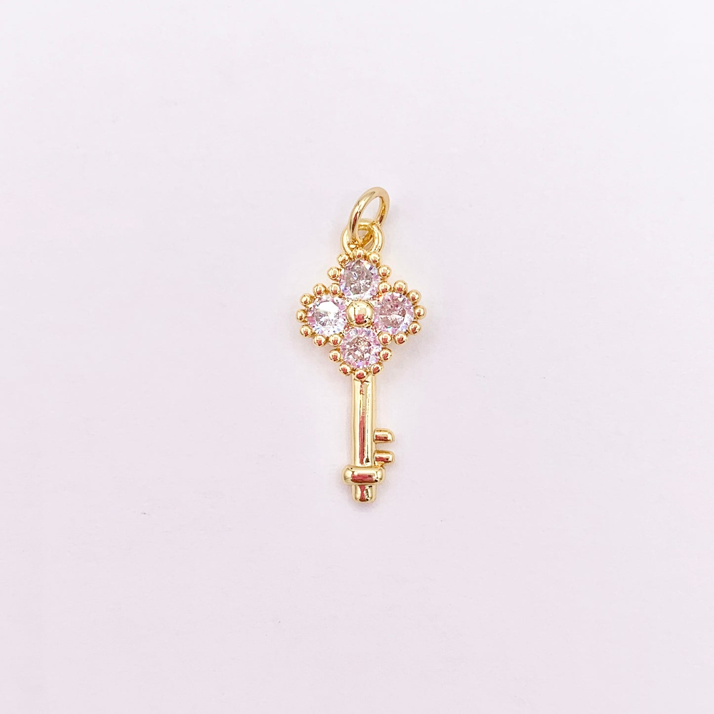 18K Real Gold Plated Micro CZ Pave Diamond Key Charm Over Copper 10 PCS