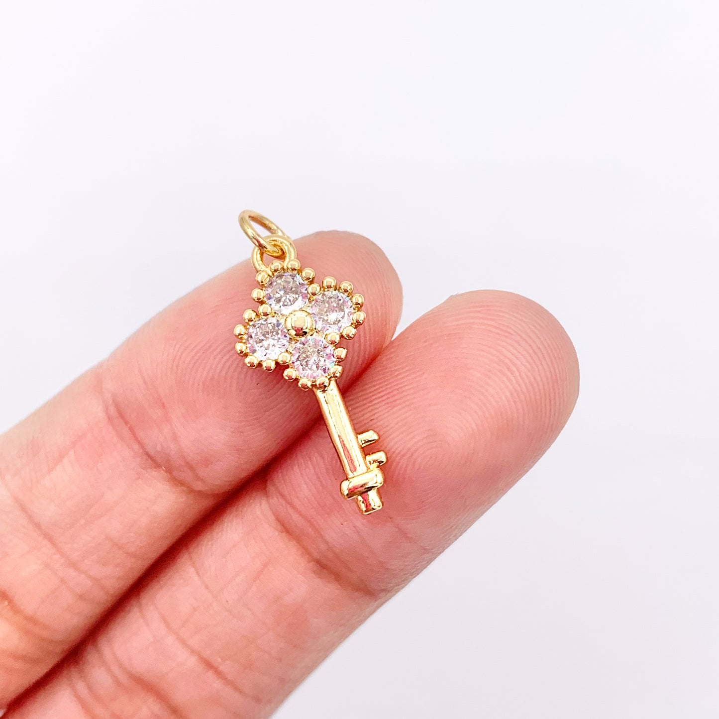 18K Real Gold Plated Micro CZ Pave Diamond Key Charm Over Copper 10 PCS