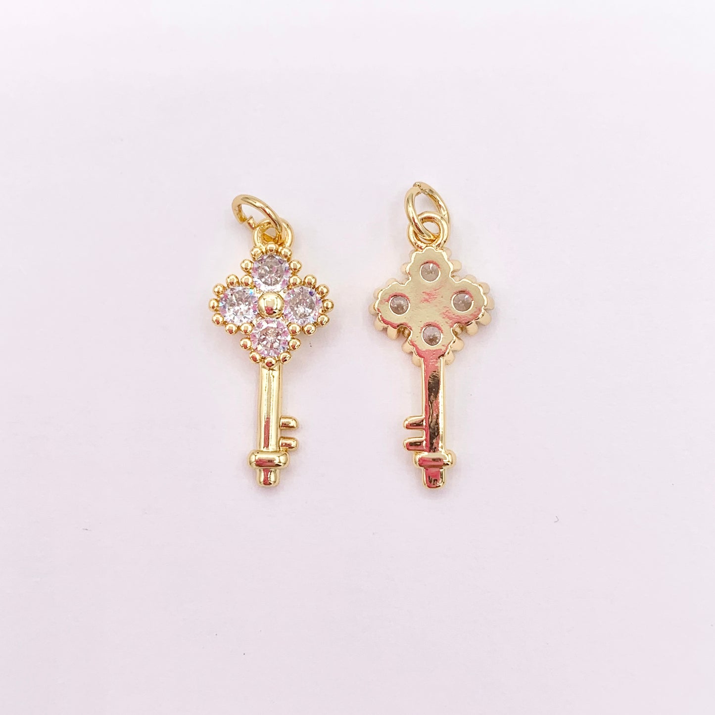 18K Real Gold Plated Micro CZ Pave Diamond Key Charm Over Copper 10 PCS