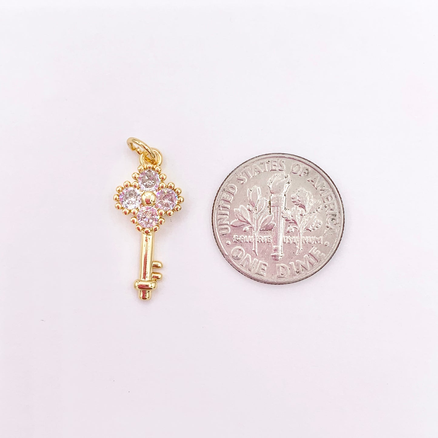 18K Real Gold Plated Micro CZ Pave Diamond Key Charm Over Copper 10 PCS